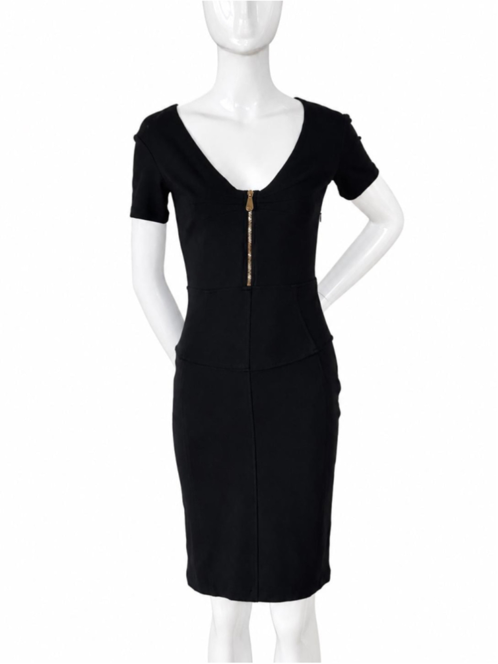 Versace Black Sheath Gold Medusa Zip Stretch Pencil Dress - Picture 1 of 11